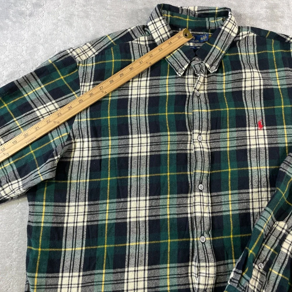 Polo Ralph Lauren Flannel Shirt Mens XXL Green Plaid Classic Fit Holiday Preppy